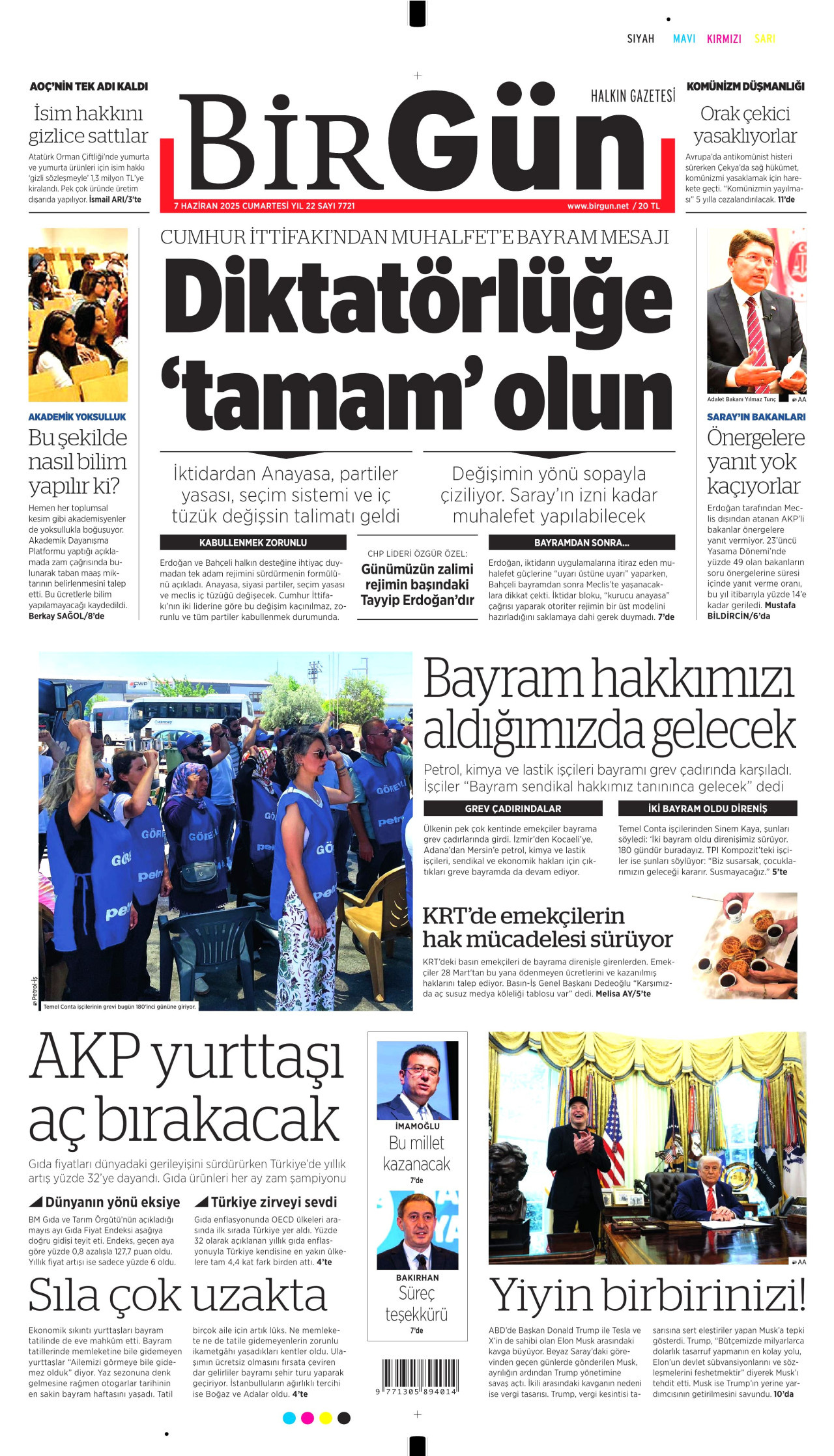 BİRGÜN gazetesinin 7 Haziran 2025 tarihli birinci sayfası
