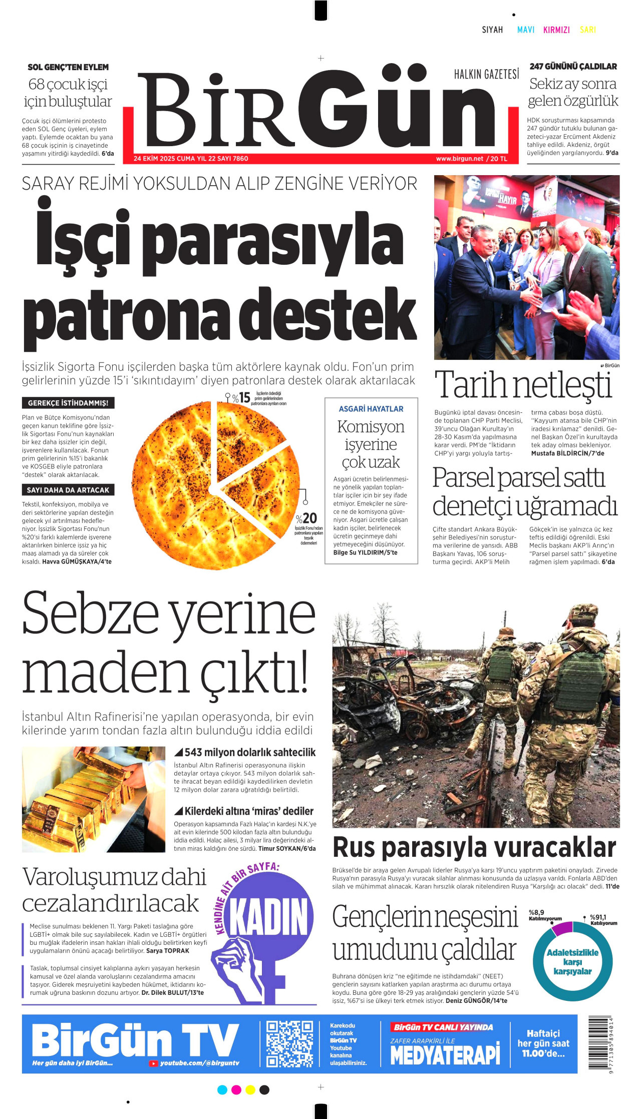 BİRGÜN gazetesinin 24 Ekim 2025 tarihli birinci sayfası
