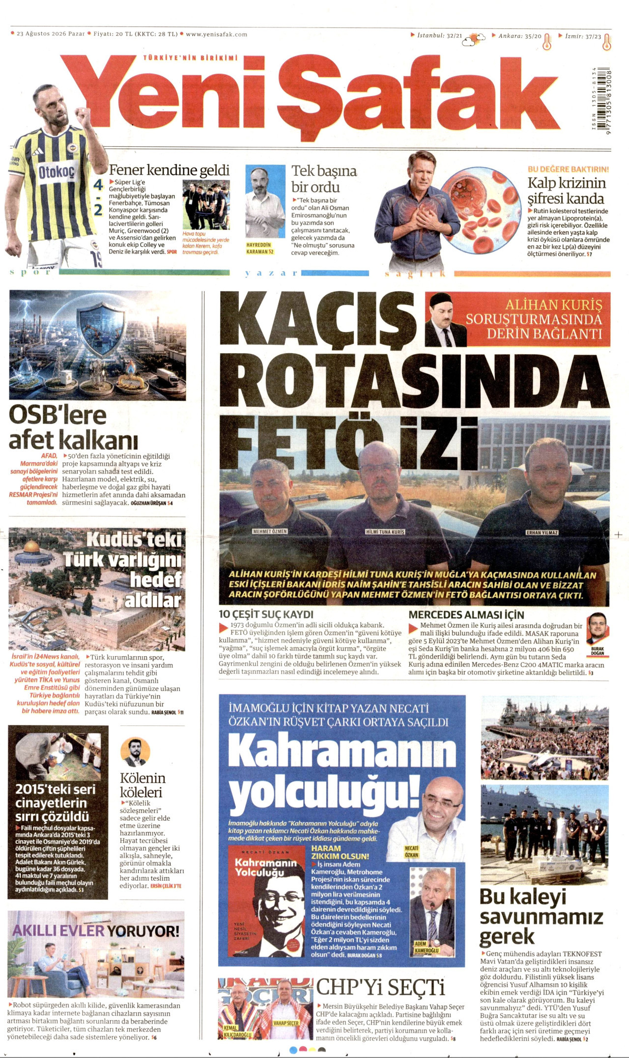 YENİ ŞAFAK 23 Ağustos 2026 Gazete Manşeti Büyük