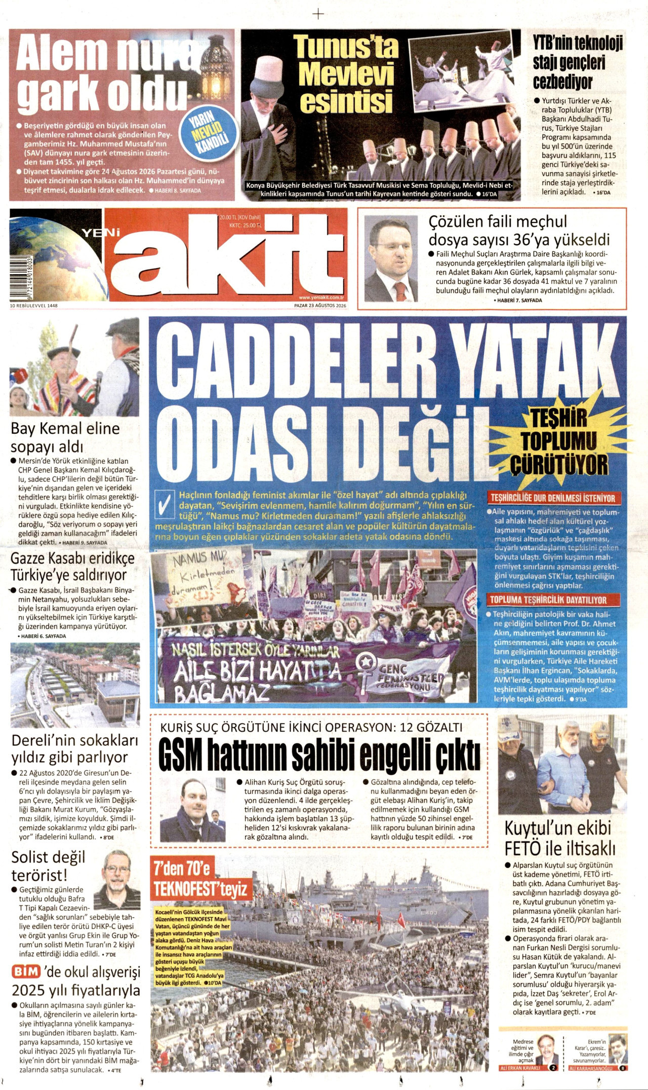 YENİ AKİT 23 Ağustos 2026 Gazete Manşeti Büyük