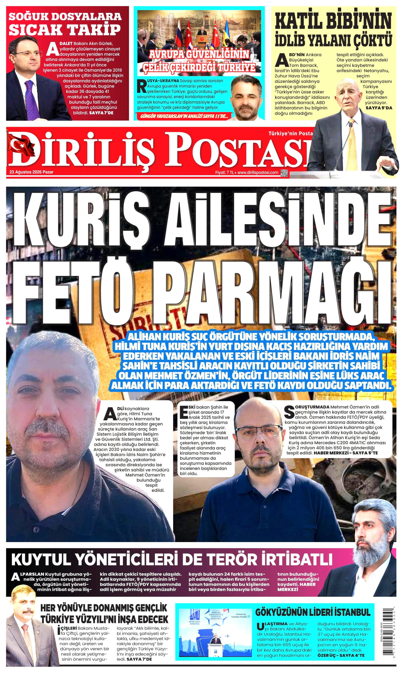 DİRİLİŞ POSTASI 23 Ağustos 2026 Gazete Manşeti Büyük