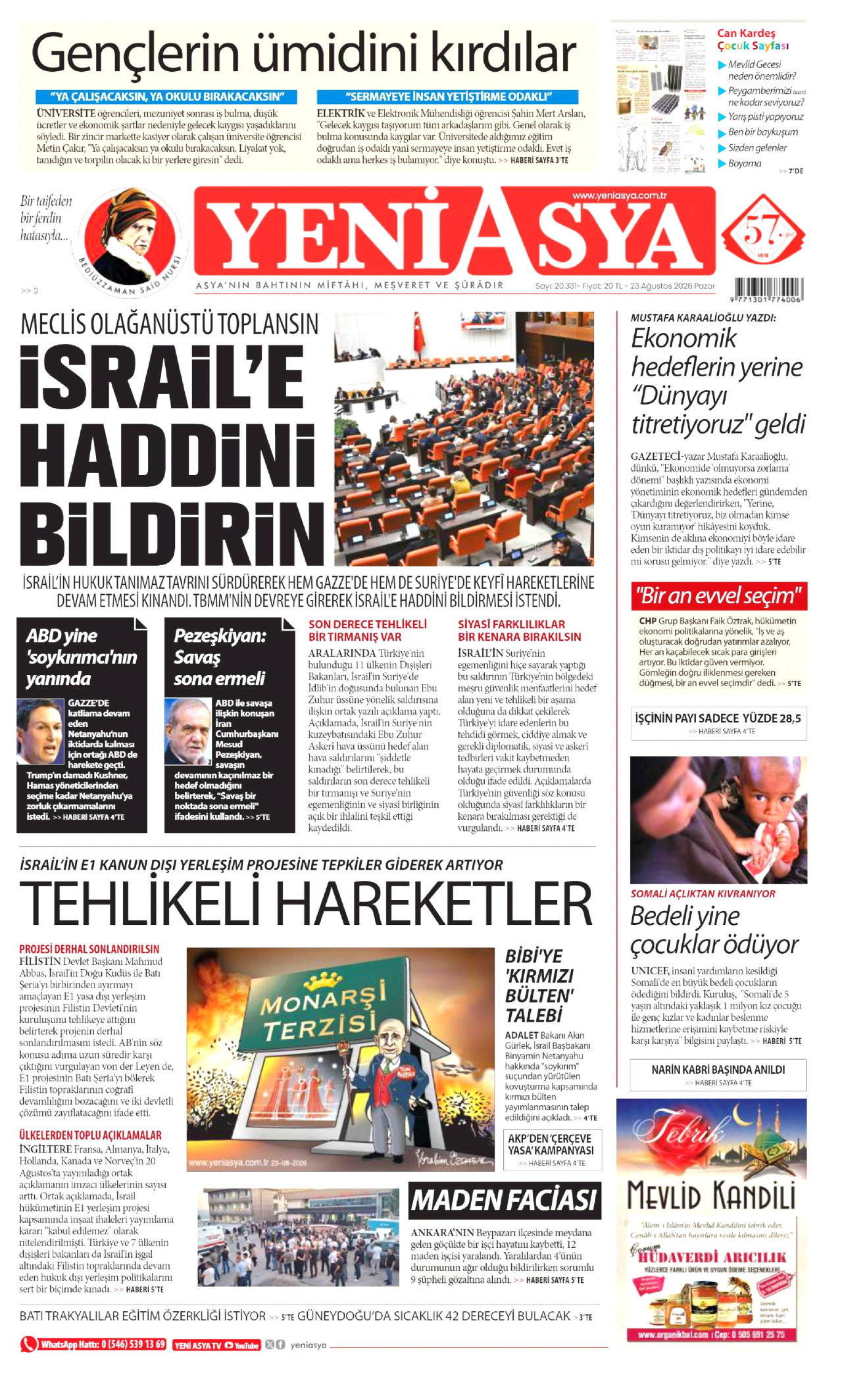 YENİ ASYA 23 Ağustos 2026 Gazete Manşeti Büyük