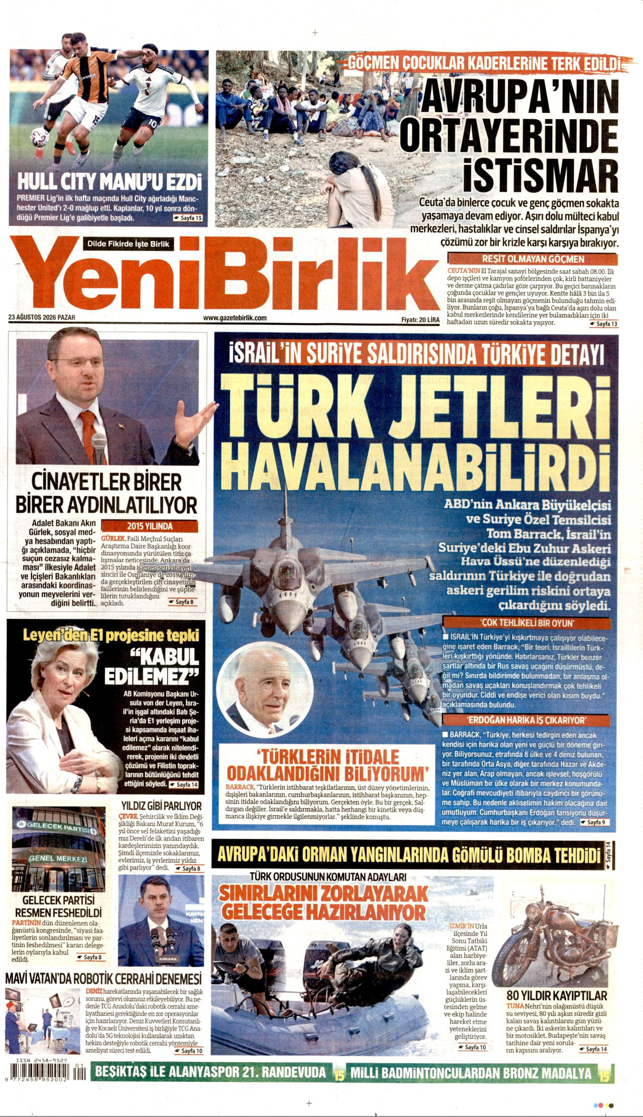 YENİBİRLİK 23 Ağustos 2026 Gazete Manşeti Büyük