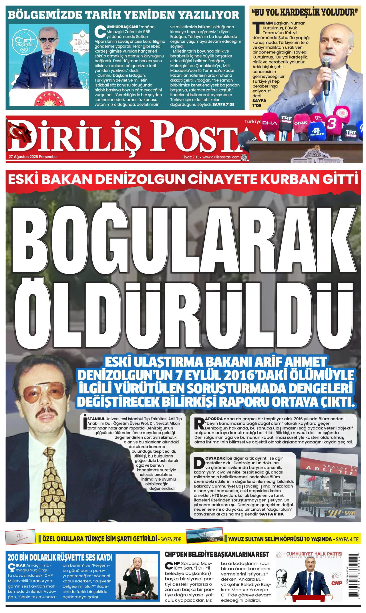 DİRİLİŞ POSTASI gazetesinin 27 Ağustos 2026 tarihli birinci sayfası