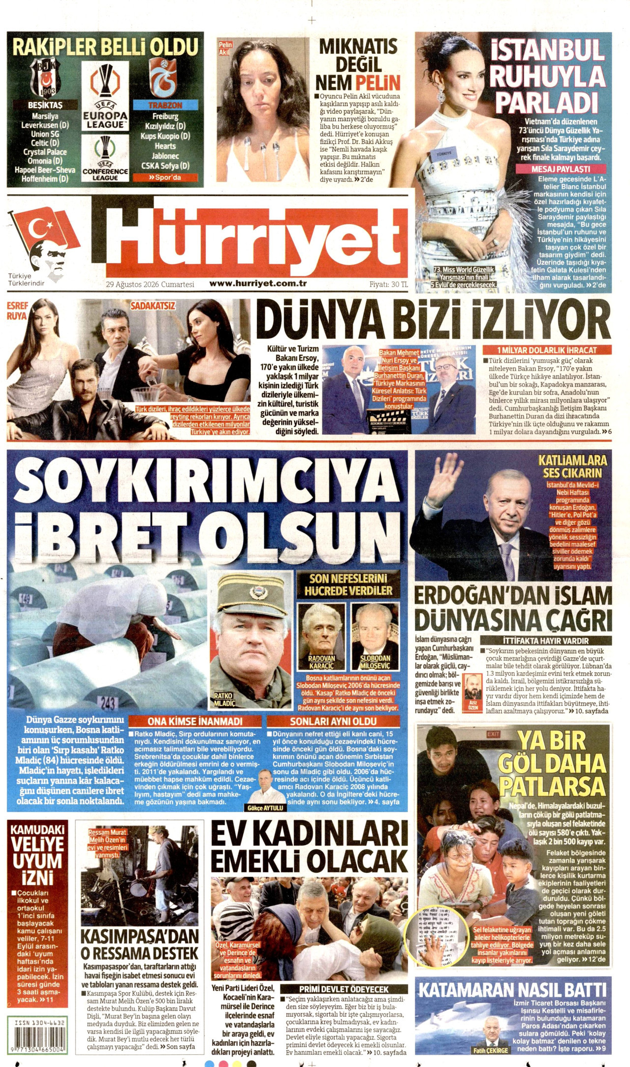 HÜRRİYET gazetesinin 29 Ağustos 2026 tarihli birinci sayfası