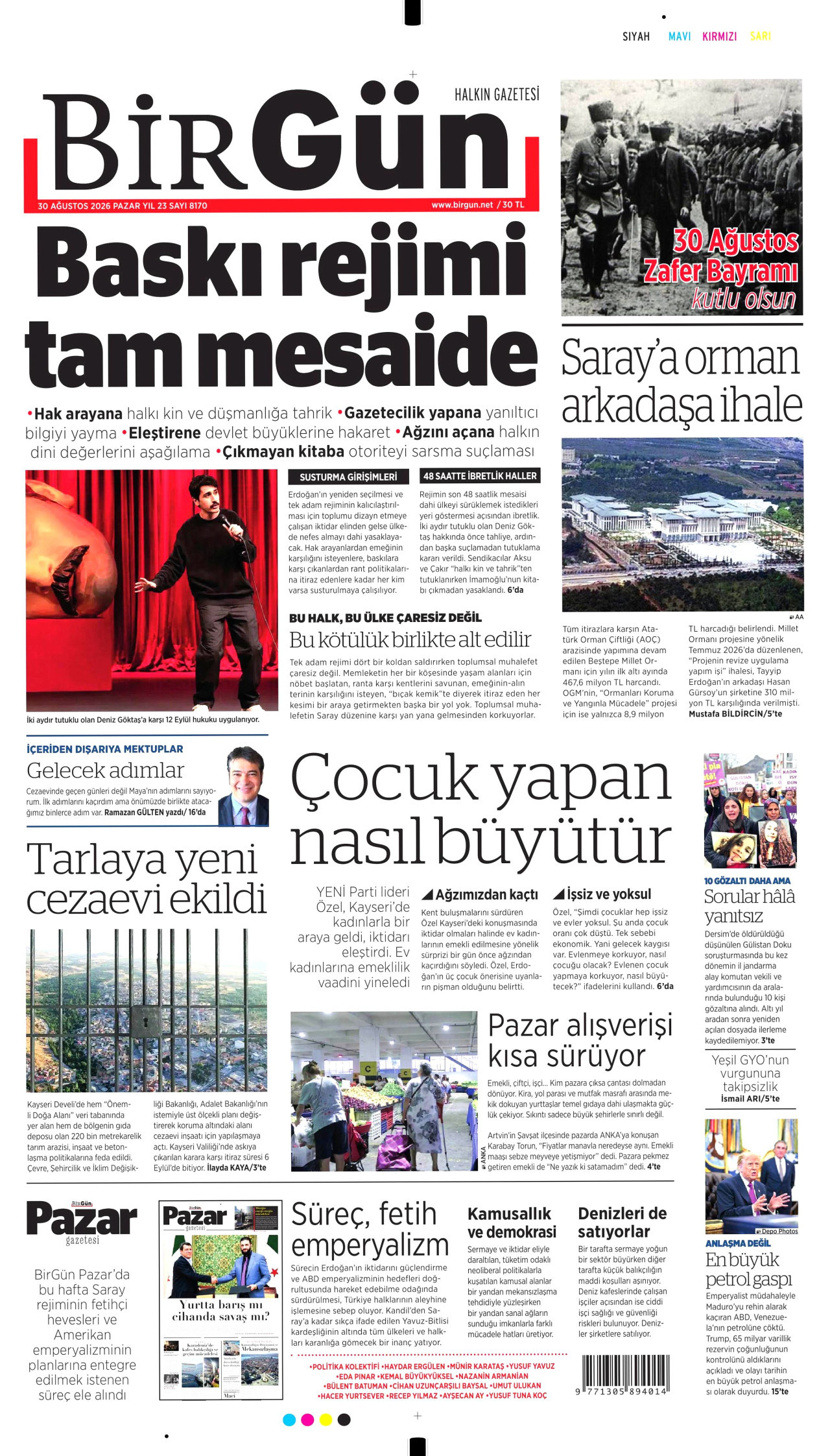 BİRGÜN gazetesinin 30 Ağustos 2026 tarihli birinci sayfası