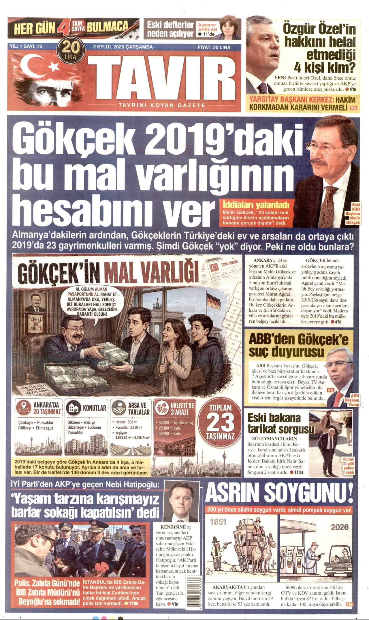 TAVIR GAZETESİ gazetesinin 2 Eylül 2026 tarihli birinci sayfası
