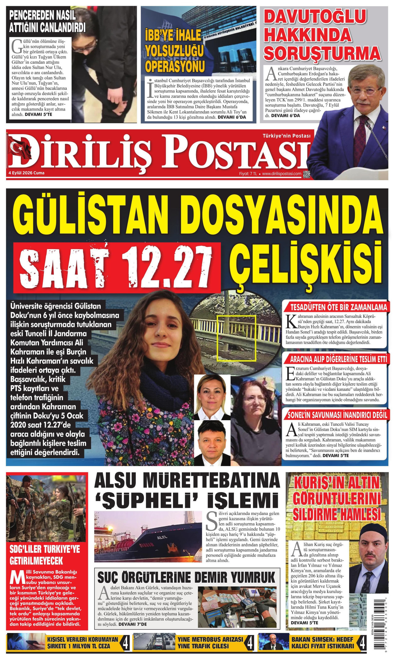 DİRİLİŞ POSTASI gazetesinin 4 Eylül 2026 tarihli birinci sayfası