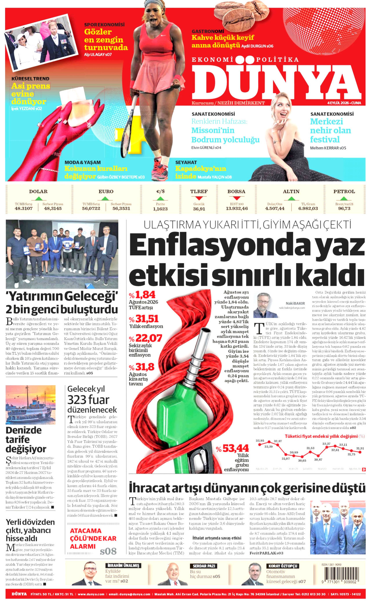 DÜNYA gazetesinin 4 Eylül 2026 tarihli birinci sayfası