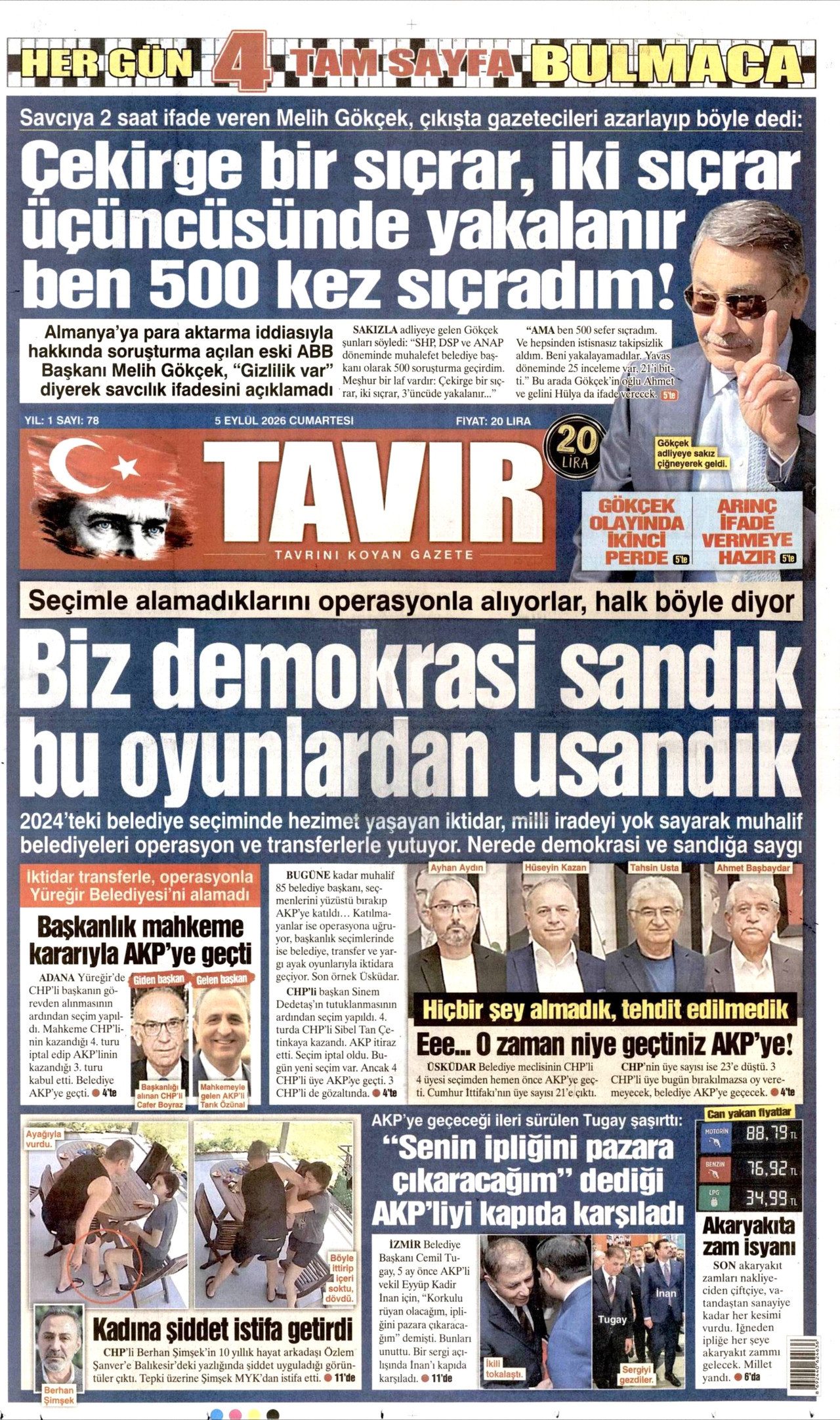 TAVIR GAZETESİ gazetesinin 5 Eylül 2026 tarihli birinci sayfası