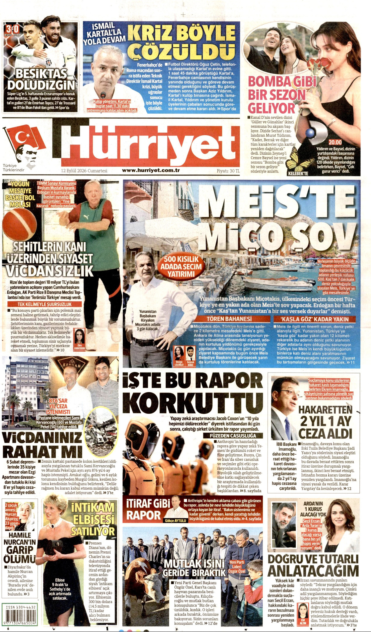HÜRRİYET 12 Eylül 2026 Gazete Manşeti Büyük