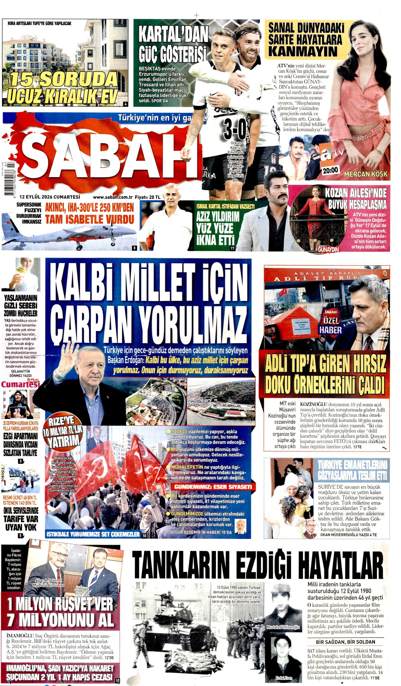SABAH 12 Eylül 2026 Gazete Manşeti Büyük