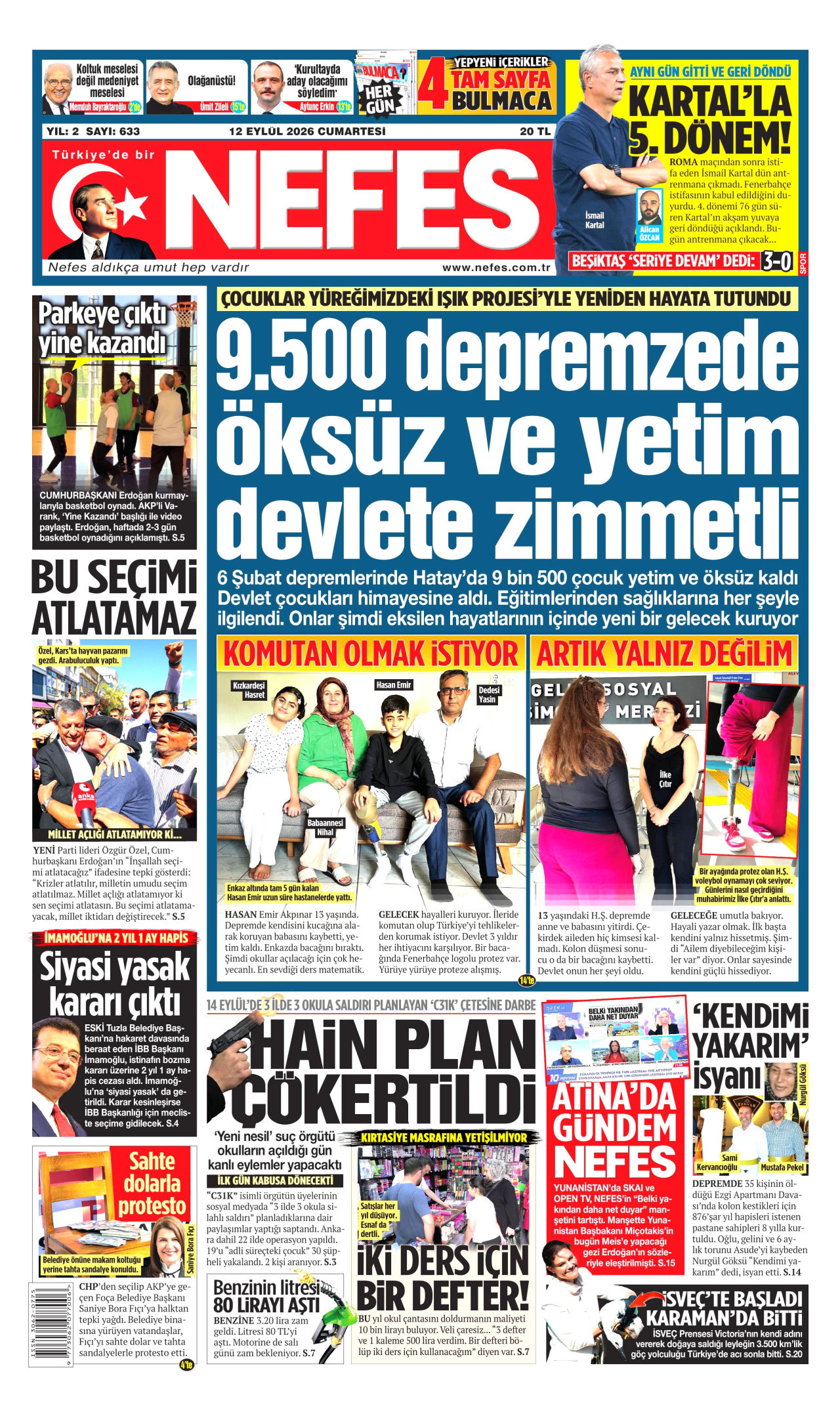 NEFES 12 Eylül 2026 Gazete Manşeti Büyük