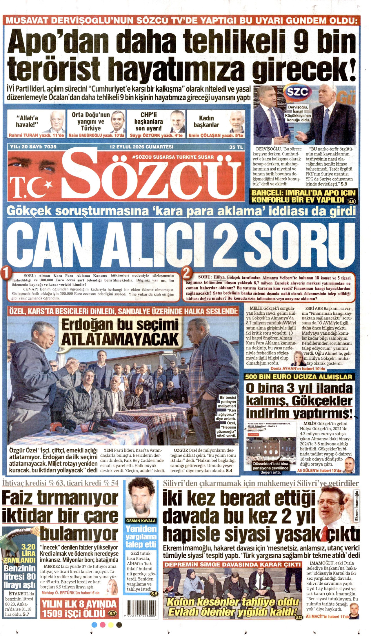 SÖZCÜ 12 Eylül 2026 Gazete Manşeti Büyük