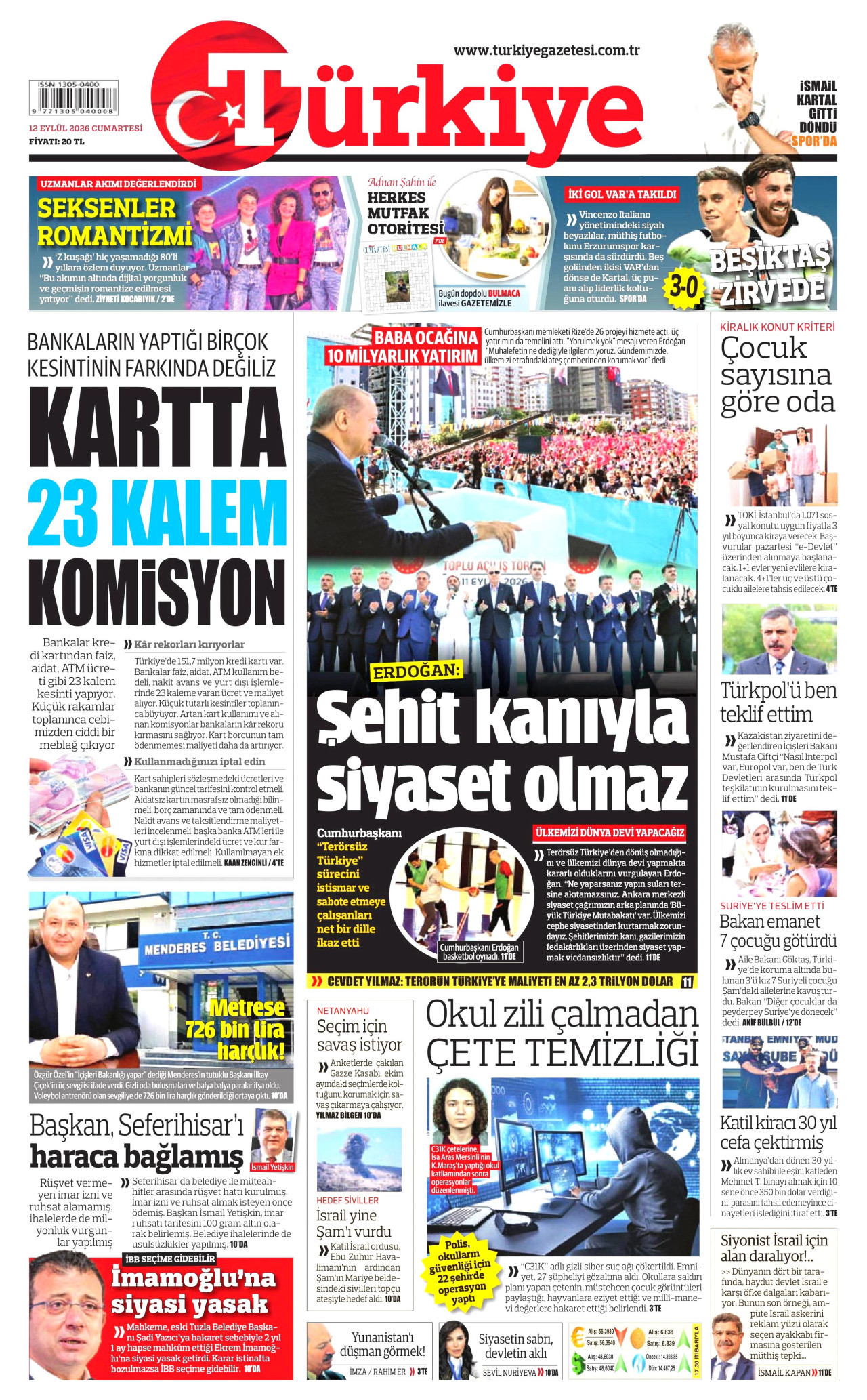 TÜRKİYE GAZETESİ 12 Eylül 2026 Gazete Manşeti Büyük