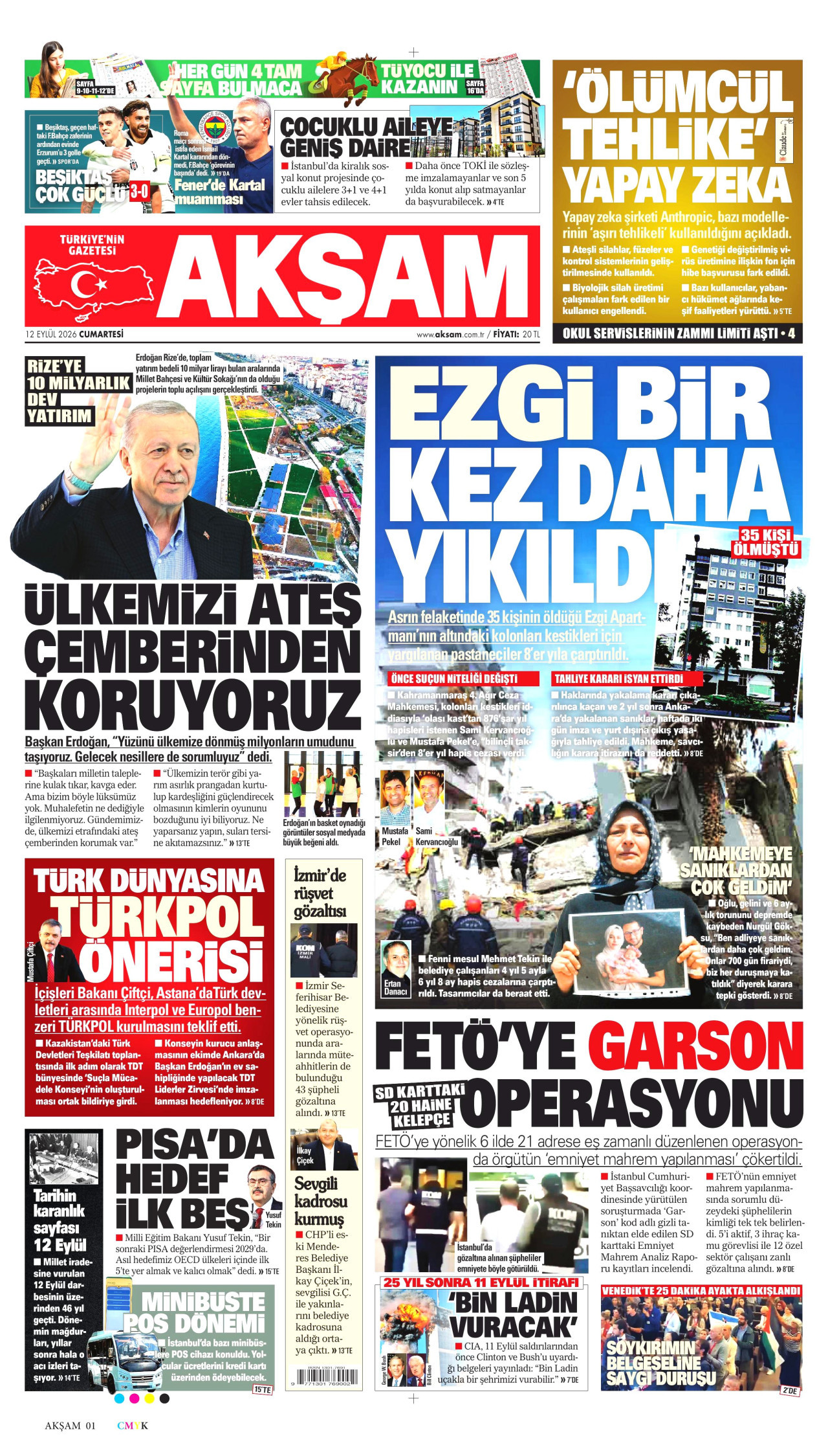 AKŞAM 12 Eylül 2026 Gazete Manşeti Büyük