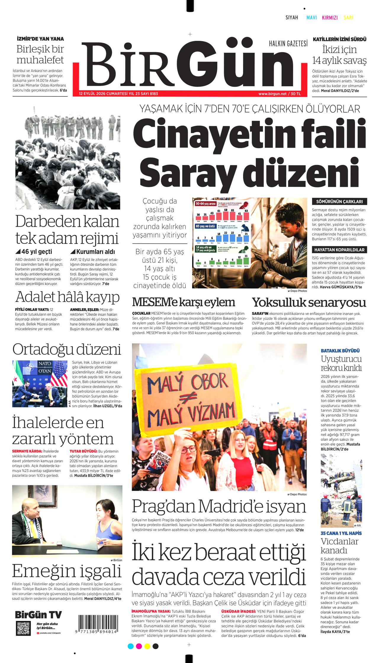 BİRGÜN 12 Eylül 2026 Gazete Manşeti Büyük