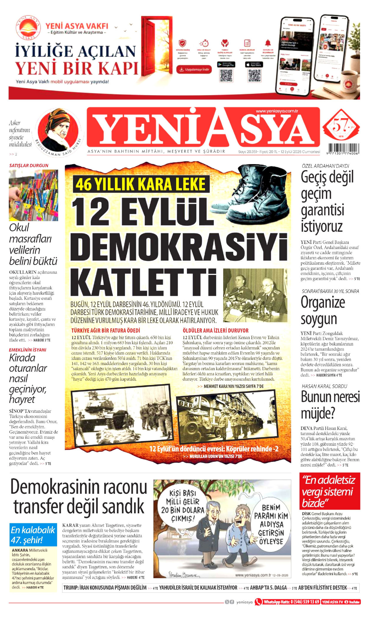 YENİ ASYA 12 Eylül 2026 Gazete Manşeti Büyük