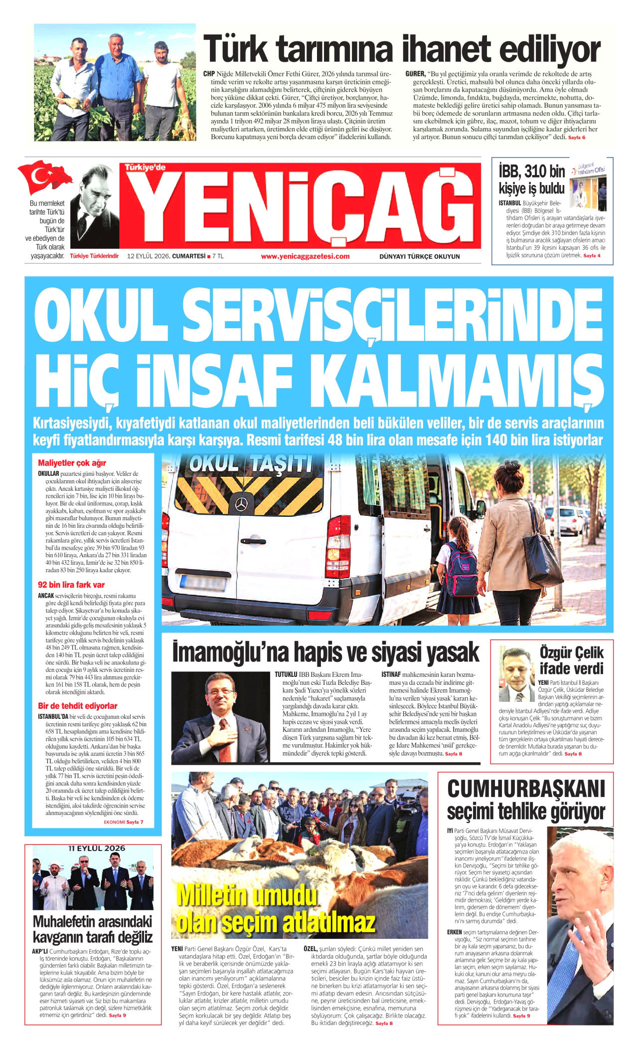 YENİÇAĞ 12 Eylül 2026 Gazete Manşeti Büyük