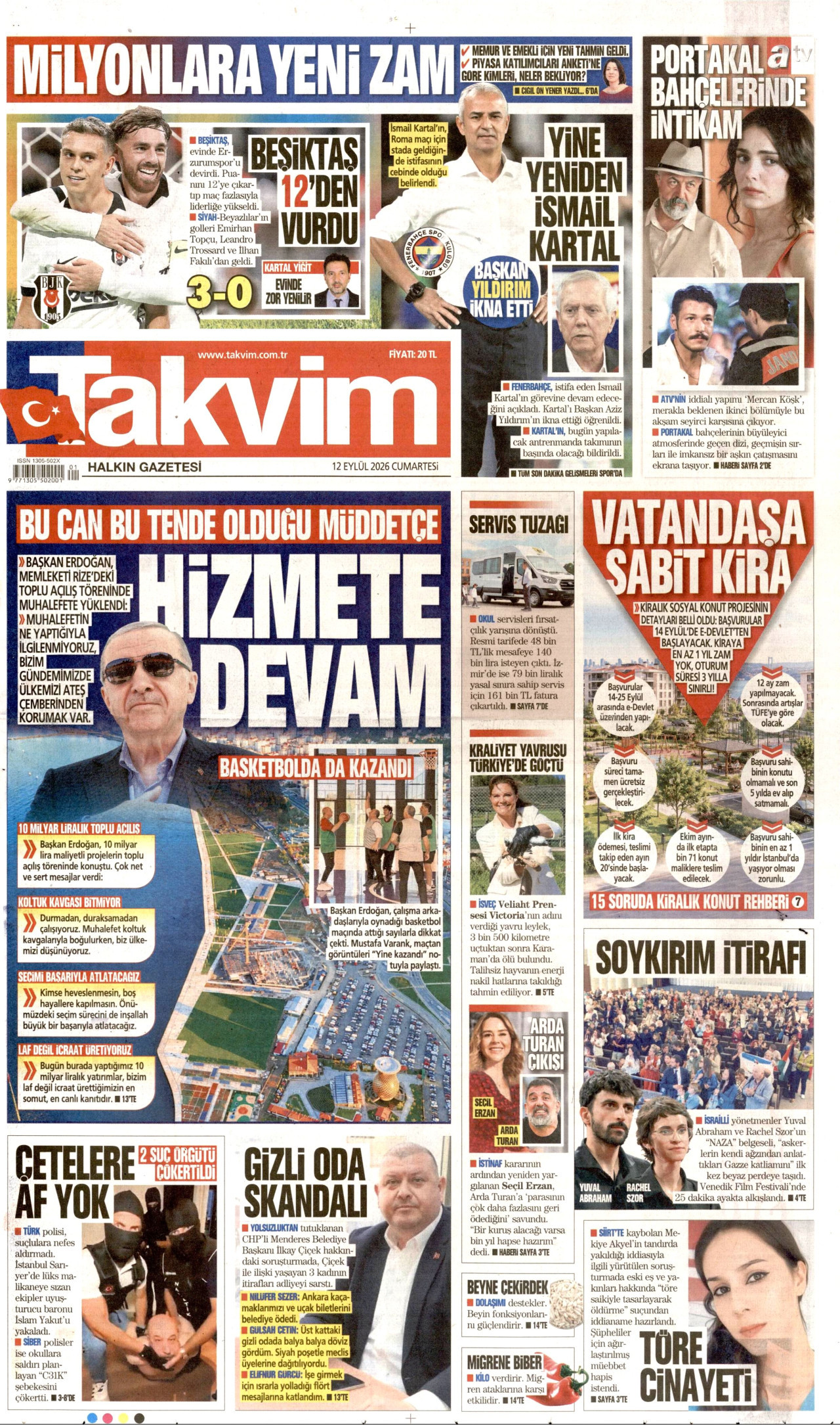 TAKVİM 12 Eylül 2026 Gazete Manşeti Büyük