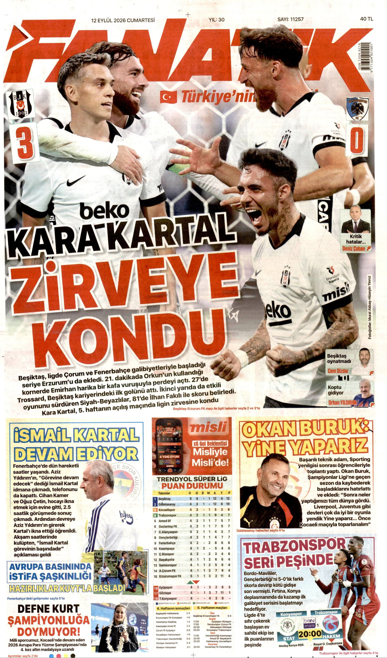FANATİK 12 Eylül 2026 Gazete Manşeti Büyük