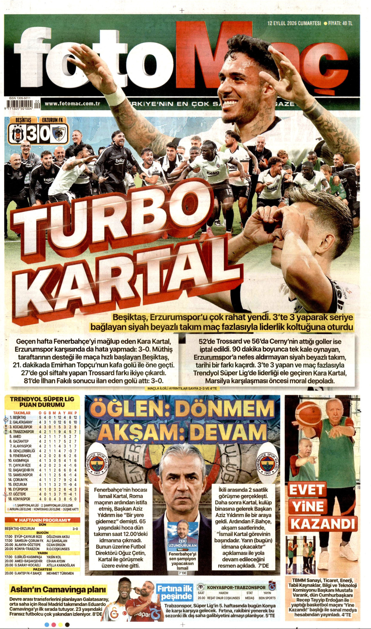 FOTOMAÇ 12 Eylül 2026 Gazete Manşeti Büyük