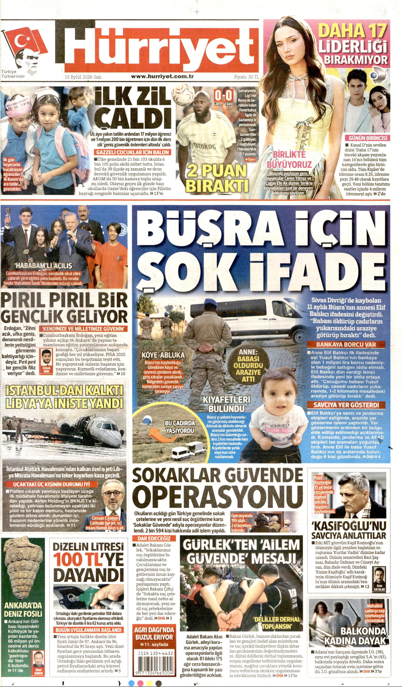 HÜRRİYET 15 Eylül 2026 Gazete Manşeti Büyük