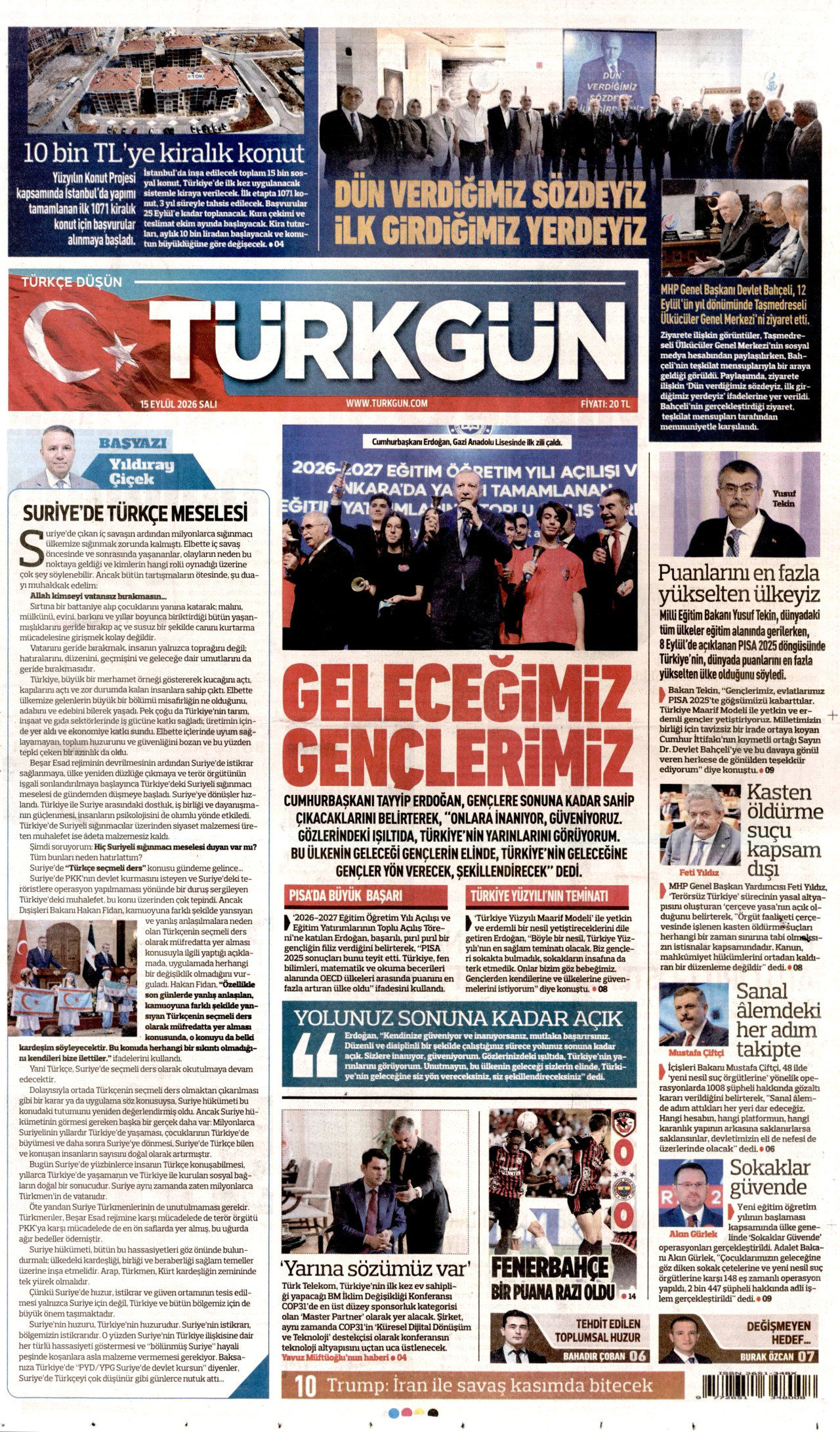 TÜRKGÜN 15 Eylül 2026 Gazete Manşeti Büyük