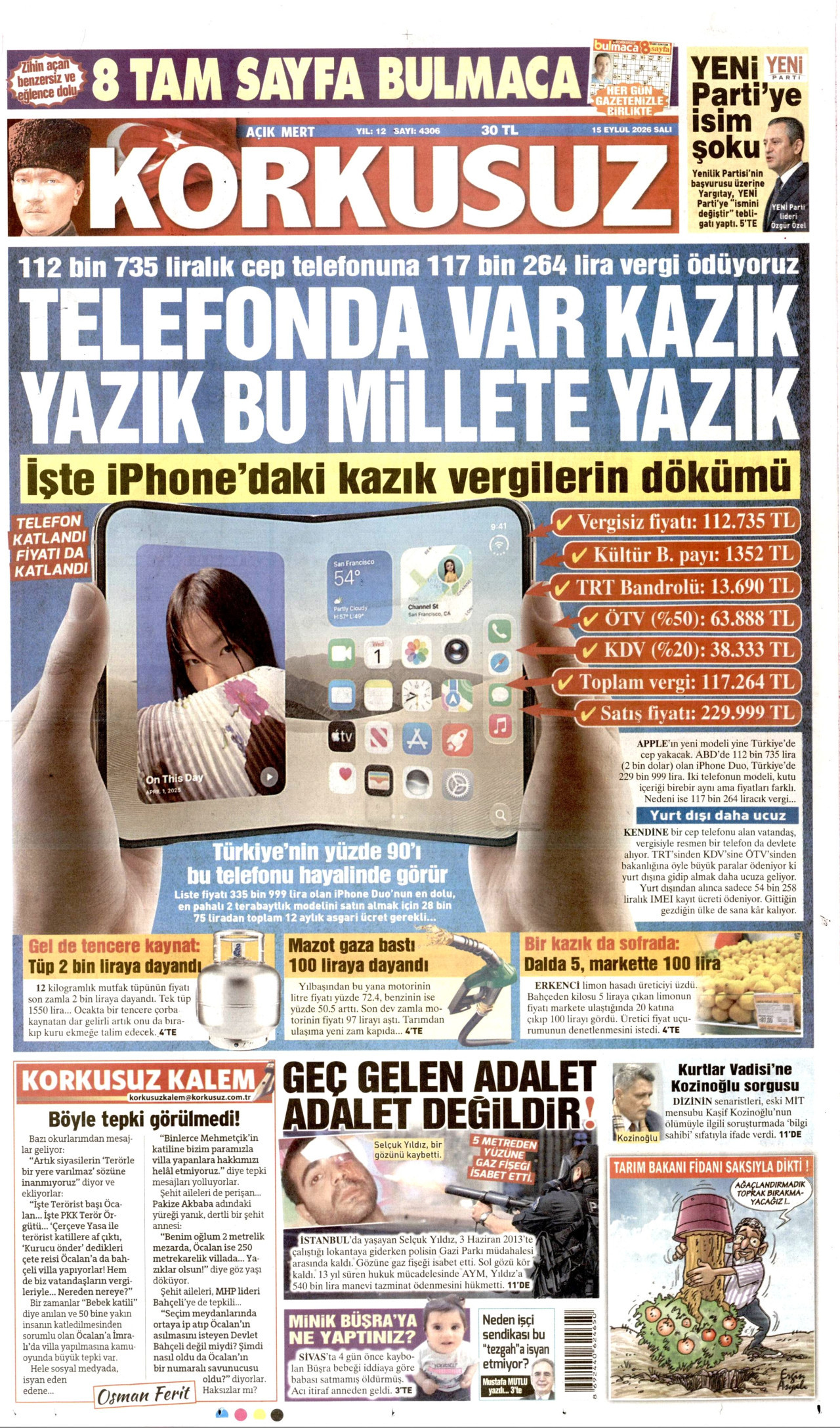 KORKUSUZ 15 Eylül 2026 Gazete Manşeti Büyük