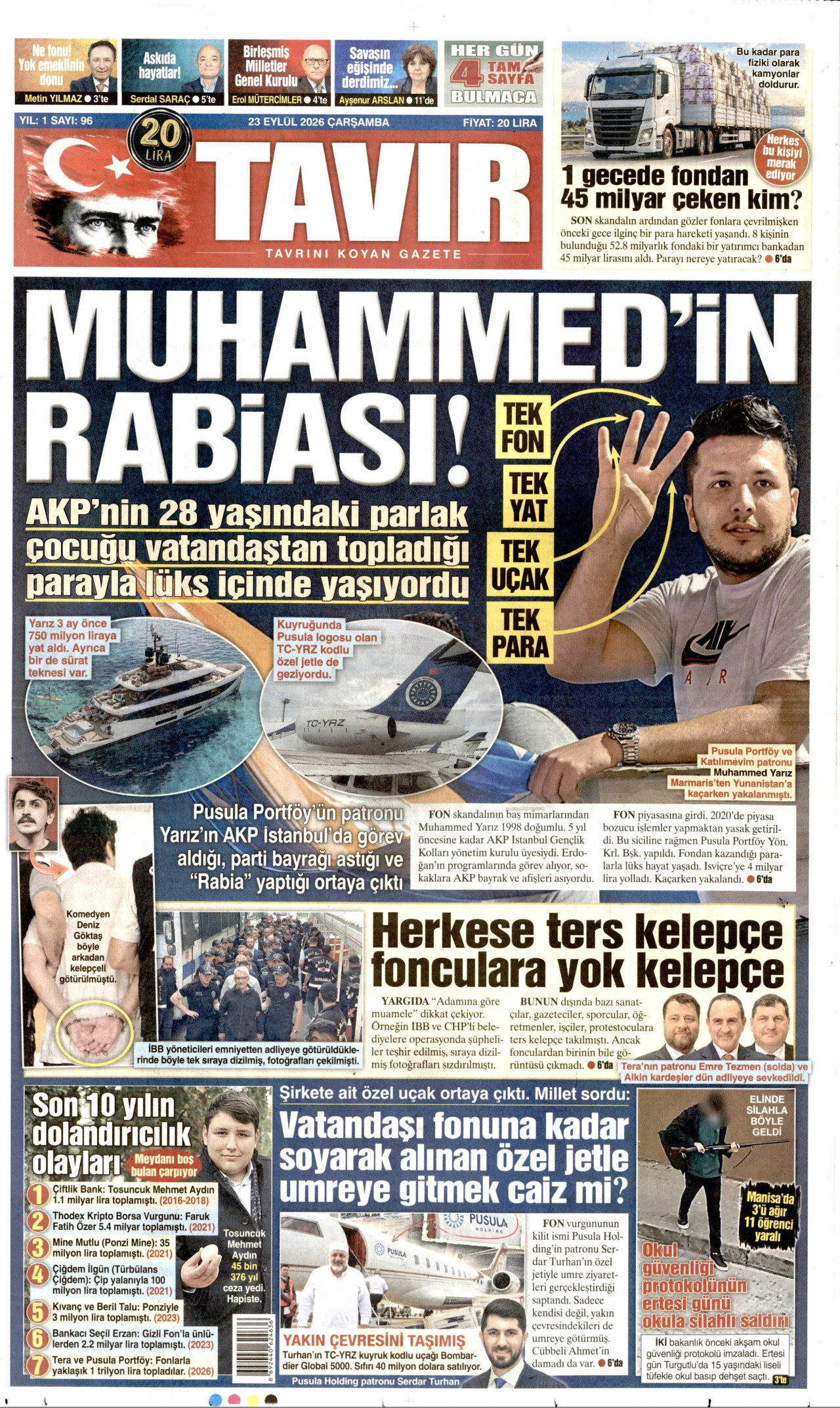 TAVIR GAZETESİ gazetesinin 23 Eylül 2026 tarihli birinci sayfası