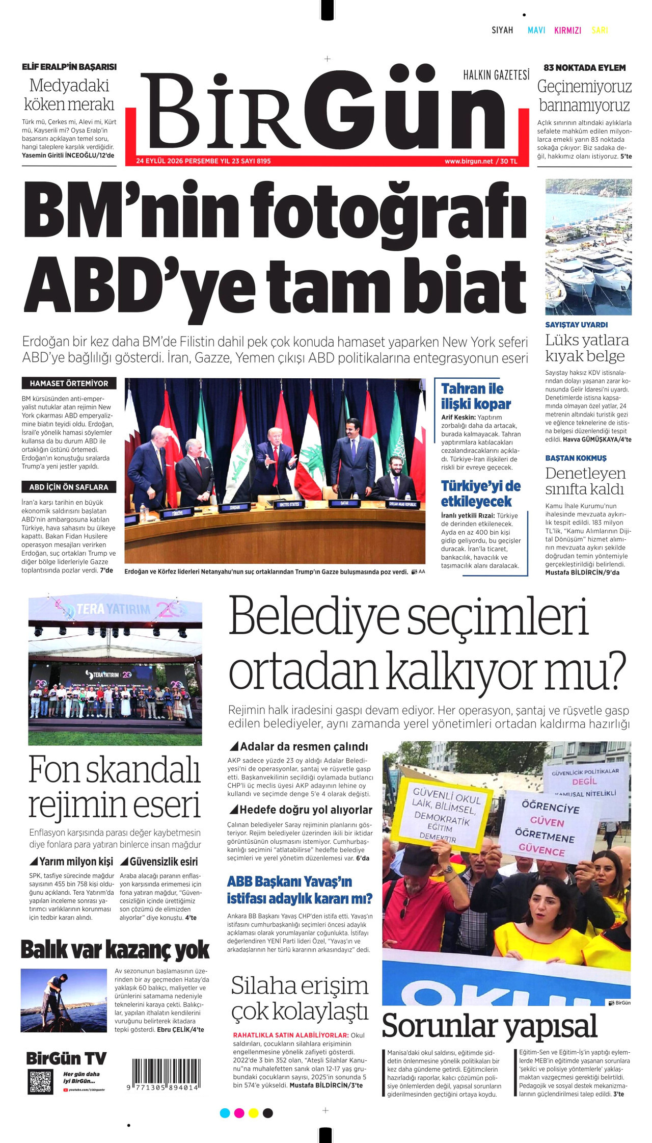 BİRGÜN gazetesinin 24 Eylül 2026 tarihli birinci sayfası