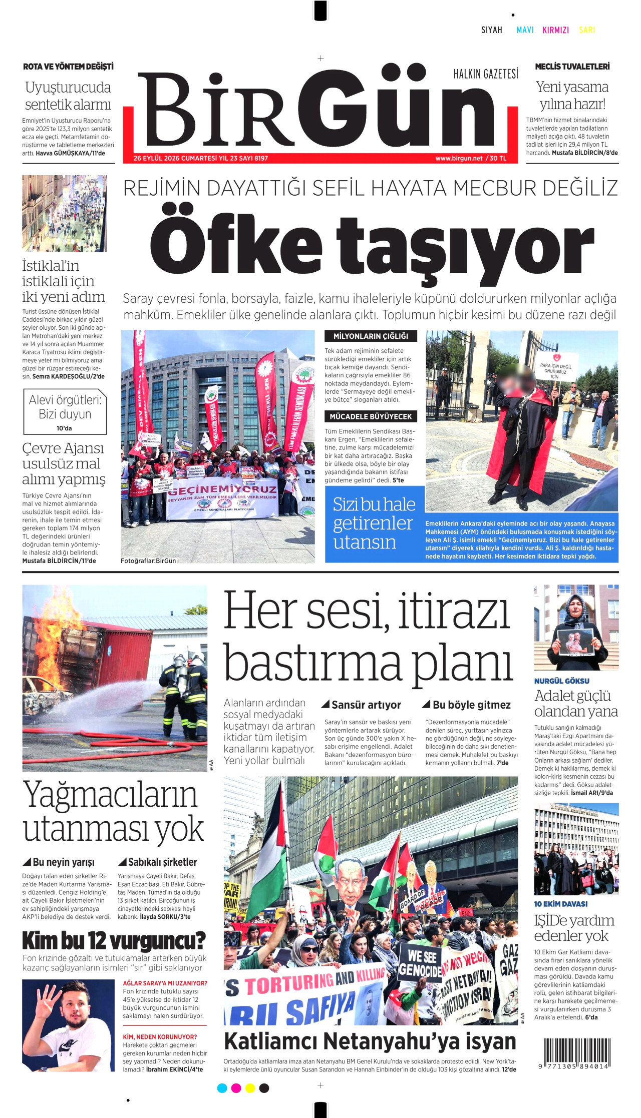 BİRGÜN gazetesinin 26 Eylül 2026 tarihli birinci sayfası