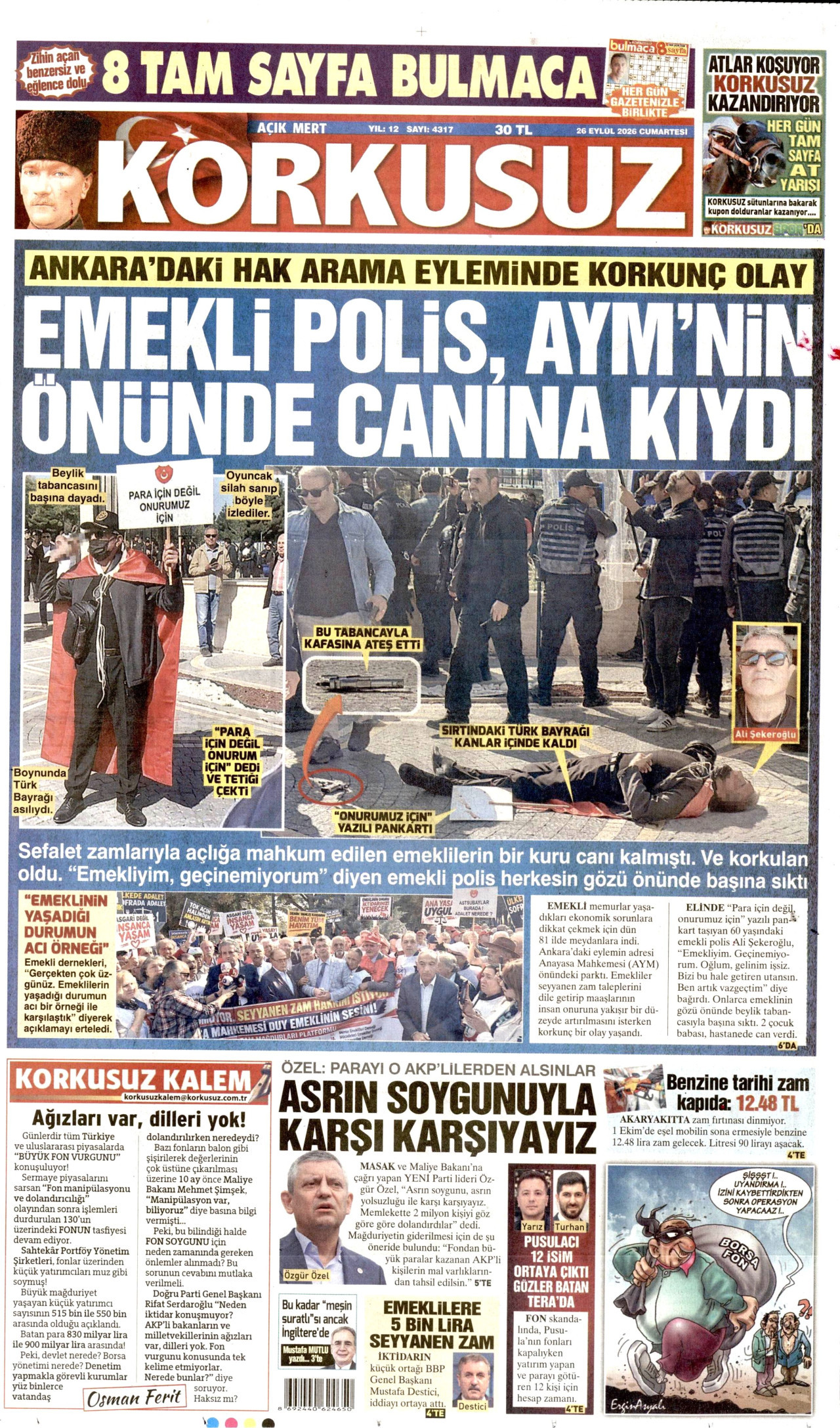 KORKUSUZ gazetesinin 26 Eylül 2026 tarihli birinci sayfası