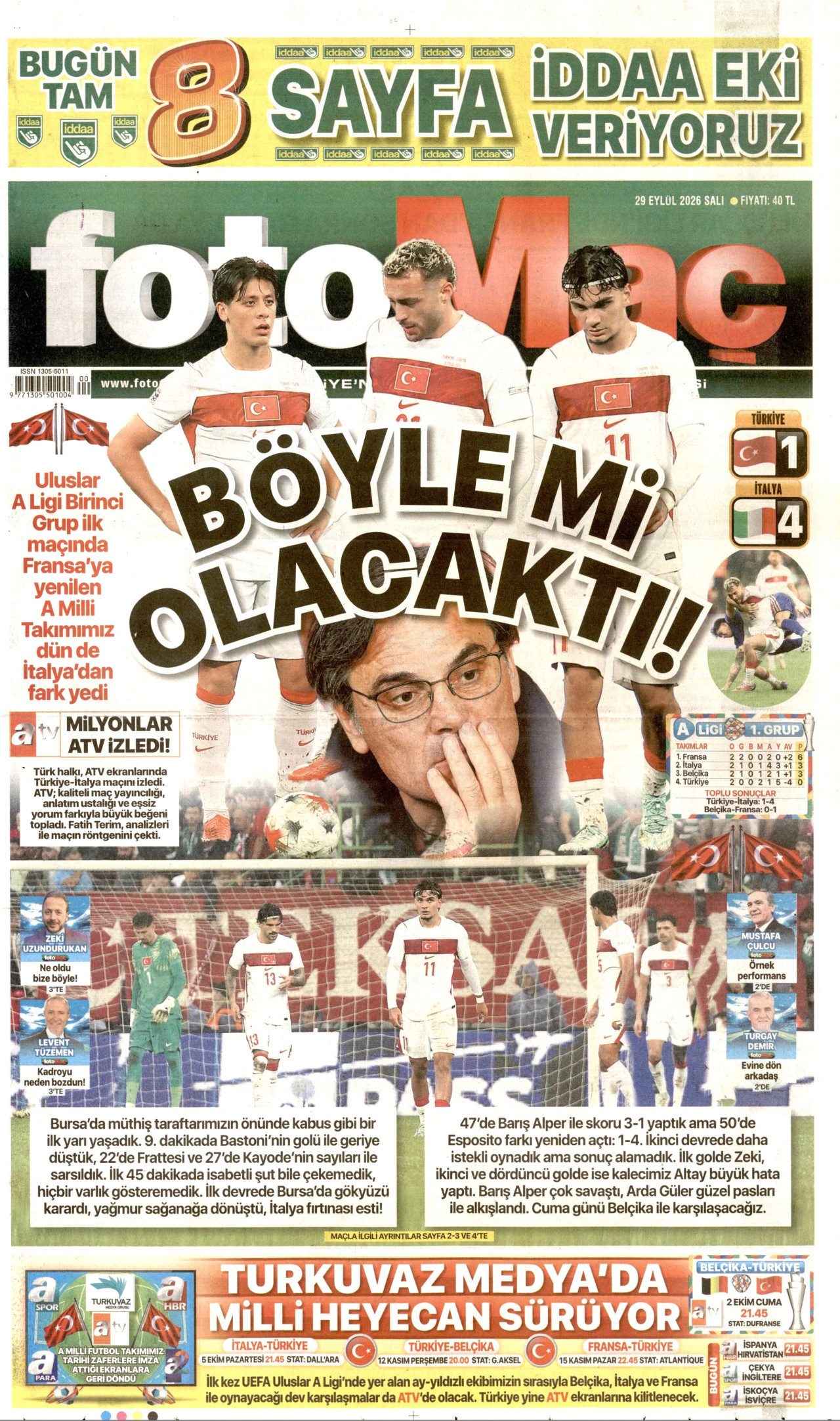 FOTOMAÇ gazetesinin 29 Eylül 2026 tarihli birinci sayfası